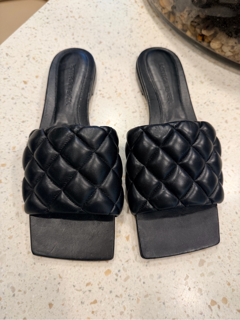 Bottega Veneta Black Quilted Leather Slide Mules